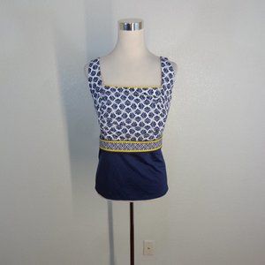 Lands' End Tankini Womens Sz 20W Navy Blue Geometric Built in Bra Padded NWOT